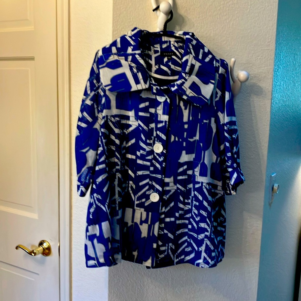 Royal blue and white Damee top